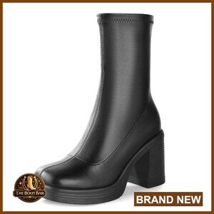 Chunky Heel Platform Ankle Boots Side Zipper Gogo Boots Y2K Retro Party Wear